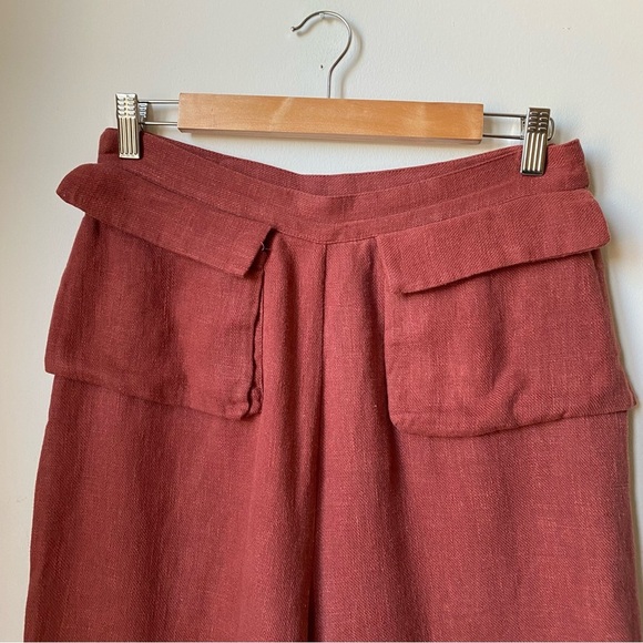 Samantha Pleet Rust Wide-Leg Linen Pants size 10 - Picture 3 of 8